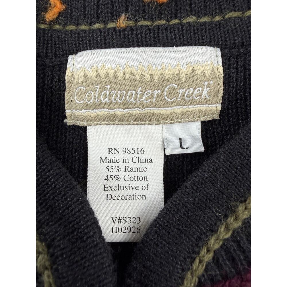 Coldwater Creek L Embroidered Floral Cardigan Ramie Fall Folk Art Cottagecore - Picture 4 of 12